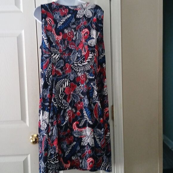 Kim Rogers blue red white floral print sleeveless midi dress Sz 1X NWOT - Picture 4 of 7